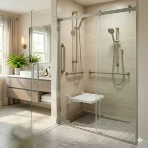 Stylish sliding glass doors designed for accessibility within the estimated cost of converting tub to walk-in shower for seniors 2026.